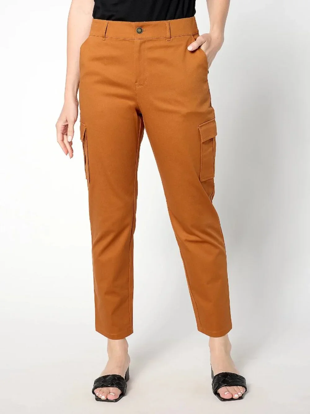 Joan Rivers Regular Stretch Cotton Sateen Tapered Pant, Ginger Sz 10 a653591